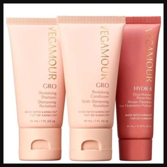 Vegamour Mini Travel Haircare Set of 3 shampoo conditioner repair mask NIB - Picture 2 of 2
